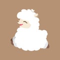 Happy leaping fluffy white alpaca, sheep, llama animal cartoon isolated on brown background