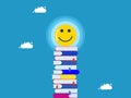 Happy learning. happiness on a pile of books.