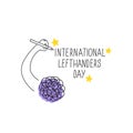 Happy Left-handers Day. August 13, International Lefthanders Day celebration. Left hand holds a pen and writes. Vector