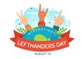 Happy LeftHanders Day Celebration Vector Illustration with Raise Awareness of Pride in Being Left Handed in Flat Cartoon