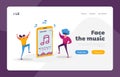 Happy Leisure and Sparetime Landing Page Template. Young Characters Listen Music Player, Dancing on Disco Party Royalty Free Stock Photo