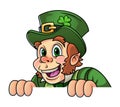 Happy Leprechaun Above and Behind Blank Sign