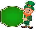 Happy Leprechaun Standing Beside a Sign