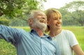 Happy life, Senior couple enjoying spending time together, talking with smiling face and laughing with full of love Royalty Free Stock Photo