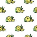 HAPPY LIME ICON COLOR SEAMLESS PATTERN WHITE