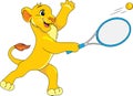 Happy lion cub plays tennis