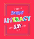 Happy Literacy Day Cartoon Letters Greeting Poster