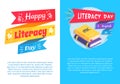 Happy Literacy Day Set Poster Text I Love English