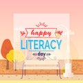 Happy Literacy Day Wish Autumn Vector Illustration