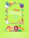 Happy Literacy Day Postcard Vector Illustration