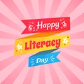 Happy Literacy Day Wish on Multicolored Doodle