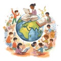 Happy Literacy Day. Young People celebrate Literacy Day by reading books. Ai Generated