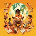 Happy Literacy Day. Young People celebrate Literacy Day by reading books. Ai Generated