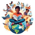 Happy Literacy Day. Young People celebrate Literacy Day by reading books. Ai Generated