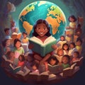 Happy Literacy Day. Young People celebrate Literacy Day by reading books. Ai Generated