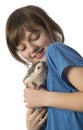 Happy litle girl with her pet African pygmy hedgehog Royalty Free Stock Photo