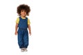 Happy little african american girl wearing denim clothers in full length, isolated with copyspace Royalty Free Stock Photo