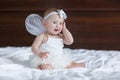 Happy little baby with angel wings Royalty Free Stock Photo