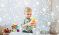 Happy little baby boy with ball clay at home Royalty Free Stock Photo