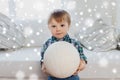 Happy little baby boy with ball at home Royalty Free Stock Photo