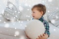 Happy little baby boy with ball at home Royalty Free Stock Photo