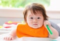 Happy little baby boy eating food Royalty Free Stock Photo