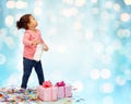 Happy little baby girl with birthday presents Royalty Free Stock Photo