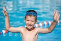 Happy little boy enjoy summer holiday in pool Royalty Free Stock Photo