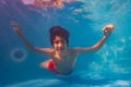 Happy little boy float underwater in the swim pool Royalty Free Stock Photo