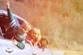 Happy little boy and girl travel by car Royalty Free Stock Photo