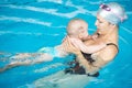 Happy little boy having fun with his mother in a swimming pool Royalty Free Stock Photo