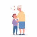 Grandson hugging his grandmother. Vector illustration of a flat design