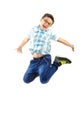 Happy little boy jumping on white Royalty Free Stock Photo