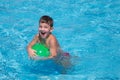 Happy little boy playing with ball in the pool Royalty Free Stock Photo