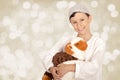 Happy little boy playing with his sheep toy - celebrating Eid ul