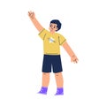 Happy Little Boy with Raised Hand Standing and Smiling Vector Illustration Royalty Free Stock Photo