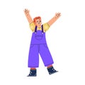 Happy Little Boy with Raised Hands Standing and Smiling Vector Illustration Royalty Free Stock Photo