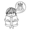 Happy little boy reading book with castle Royalty Free Stock Photo
