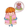 Happy little boy reading book with castle Royalty Free Stock Photo