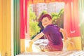 Happy little boy on slide at children playground Royalty Free Stock Photo