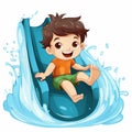 Happy little boy on water sliding, Vector illustration Royalty Free Stock Photo