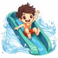 Happy little boy on water sliding, Vector illustration Royalty Free Stock Photo