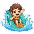 Happy little boy on water sliding, Vector illustration Royalty Free Stock Photo