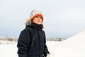 Happy little boy in winter clothes outdoors Royalty Free Stock Photo