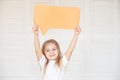 Happy Little Caucasian Girl Holding Blank Speech Bubble Royalty Free Stock Photo