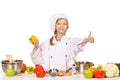 Happy little chef with lots of vegetables Royalty Free Stock Photo