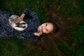 Happy little child girl with cute rabbit. Portrait of kid with pet Royalty Free Stock Photo