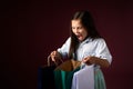 happy little child girl holds many shopping bags Royalty Free Stock Photo