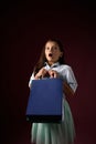 happy little child girl holds many shopping bags Royalty Free Stock Photo