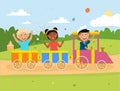 Happy little children are riding the train together Royalty Free Stock Photo
